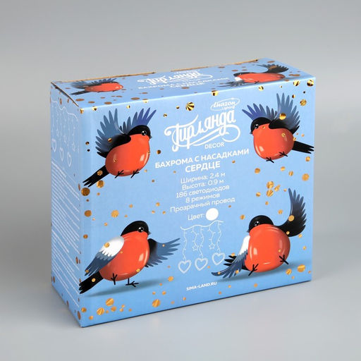 Гирлянда Бахрома 2.4?0.9 м с насадками Сердце, IP20, прозрачная нить, 186 LED, свечение белое, 8 режимов, 220 В - Luazon lighting фото 8