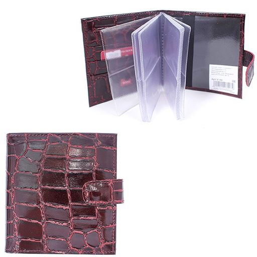 Визитница Premier-V-44 (с хляст, 2х-рядная, 5внут карм, 32карточки) натуральная кожа бордо крокодил крупный (14) 195209