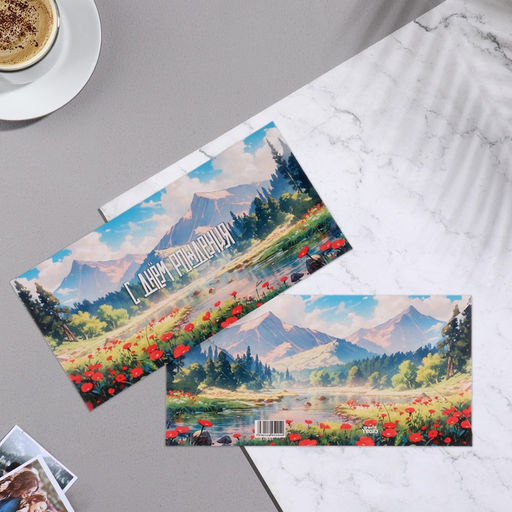 Цена за 5 шт. Конверт для денег С Днём Рождения! горы, маки, 8,5х17 см - Simaland фото 2