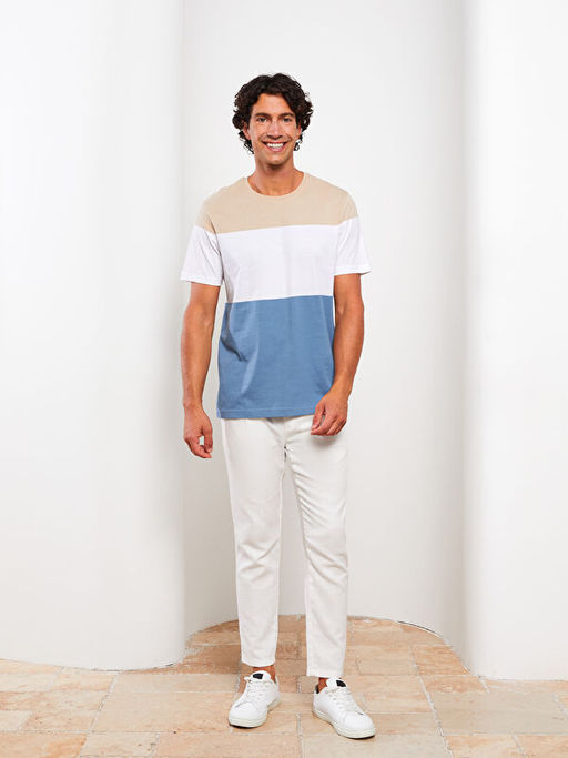 Bisiklet Yaka K?sa Kollu Renk Bloklu Penye Erkek Ti??rt - Waikiki фото 3