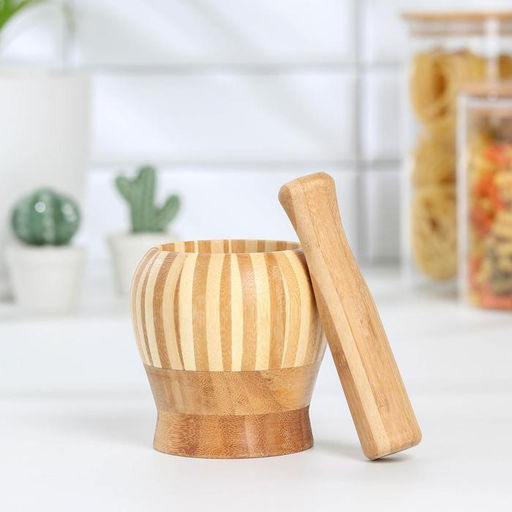Ступка с пестиком Доляна «Полоски», бамбук, 10×11 см