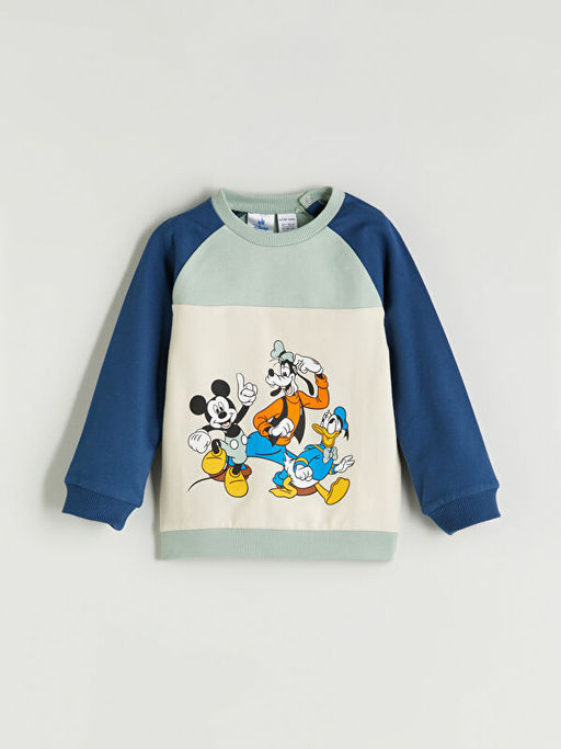 Bisiklet Yaka Mickey Mouse Bask?l? Erkek Bebek Sweatshirt ve E?ofman Alt
