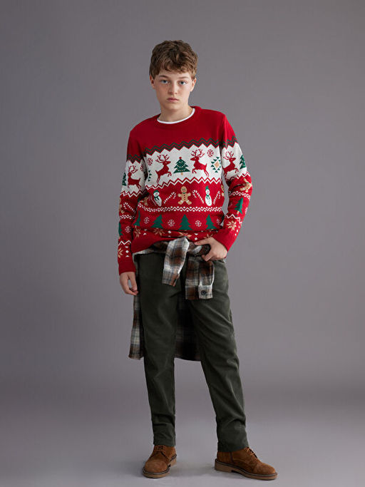 Bisiklet Yaka Y?lba?? Temal? Erkek ?ocuk Triko Kazak