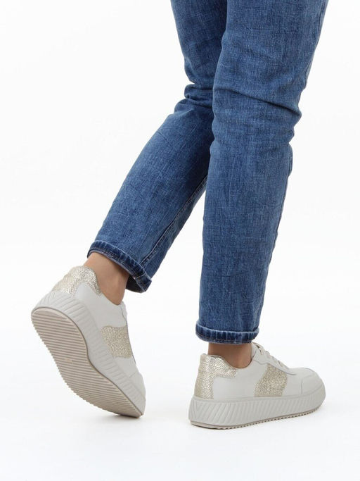 03-A1018-2 LT. BEIGE/GOLD Кроссовки женские (натуральная кожа)