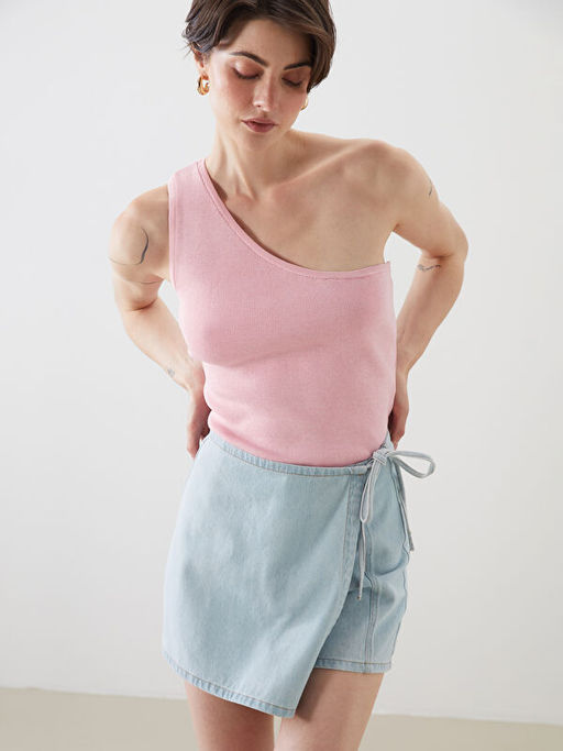 Tek Omuz Crop Kad?n Triko Atlet