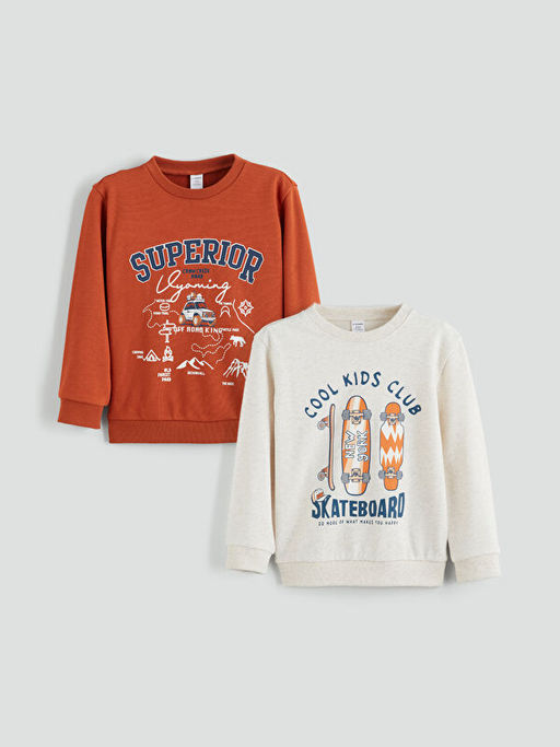 Bisiklet Yaka Erkek ?ocuk Sweatshirt 2li