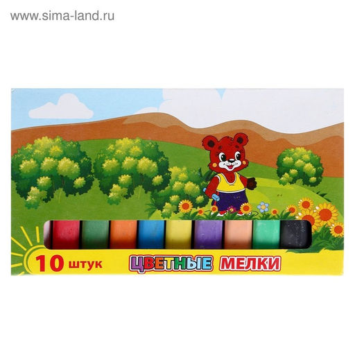 Цена за 6 шт. Мелки цветные «АЛГЕМ», в наборе 10 штук, квадратные