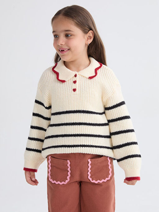 Polo Yaka K?z ?ocuk Triko Kazak