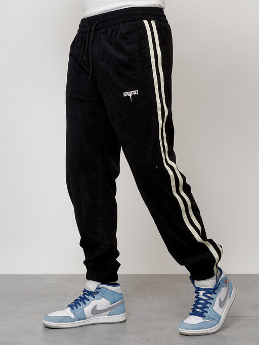 Спортивный костюм мужской модный из микровельвета черного цвета 15015Ch - Mtforce фото 6