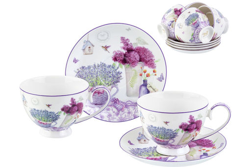 Чайн. наб. 12 пр. 300 мл "Лаванда" на ножке, NEW BONE CHINA