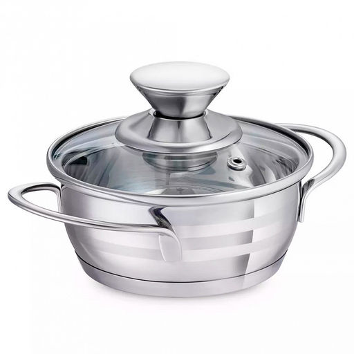 Кастрюля из нержавеющей стали Bimbo Vitro 0,6л, д12см, h5см, s0,5мм, дно s2,9мм, стеклянная крышка, ручки из нержавеющей стали, точечная сварка (Китай) Подходит для всех видов плит, включая индукционную. - Домашняя мода фото 2