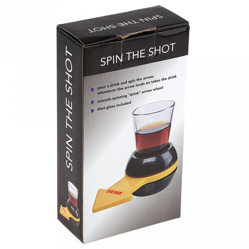 Игра настольная (питейная) "Вращайте шот": вращающийся механизм со стрелкой д6см, h4,5см, пластик; стопка стеклянная 50мл д4,6см, h6см, в коробке (Китай)