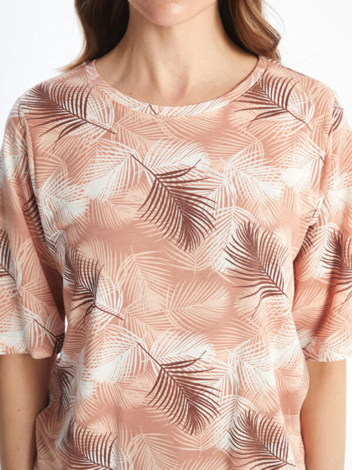 Bisiklet Yaka Desenli K?sa Kollu Kad?n Ti??rt - Waikiki фото 5