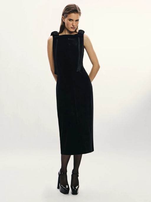 Бархатное платье миди с бантами на бретелях / Zarina