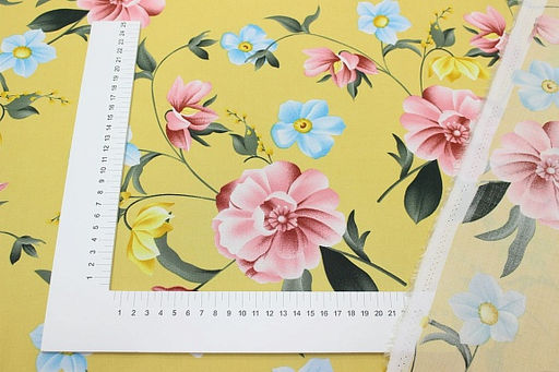 Штапель Цветущая долина цв.песочно-желтый, ш.1.45м, вискоза-100%, 100гр/м.кв - Купава фото 6