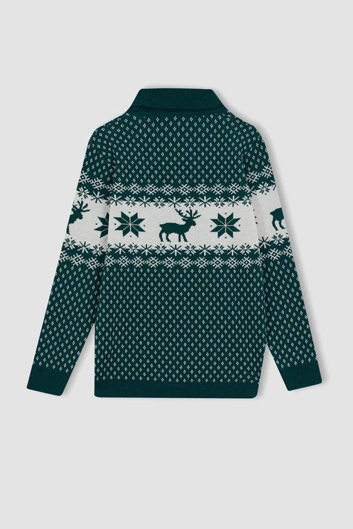 Свитер с воротником на рождественскую тематику для мальчика - Defacto фото 7