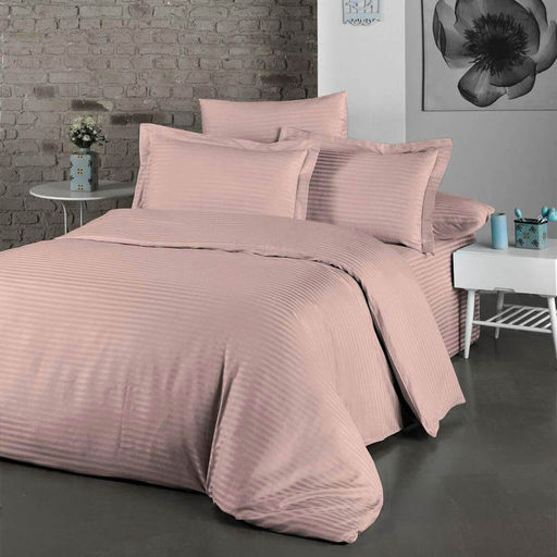 Постельное белье сатин страйп с простыней на резинке в подарочной упаковке - Сухая роза 2 сп.с прост.на резинке 160*200*25 (нав.70х70)