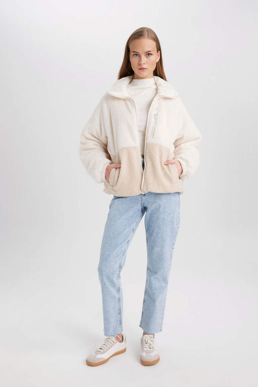 Куртка из искусственного меха обычного кроя с воротником-стойкой - Defacto фото 2