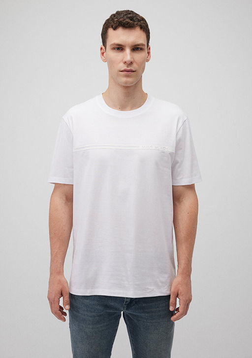 Bask?l? Beyaz Tisort - Mavi фото 3