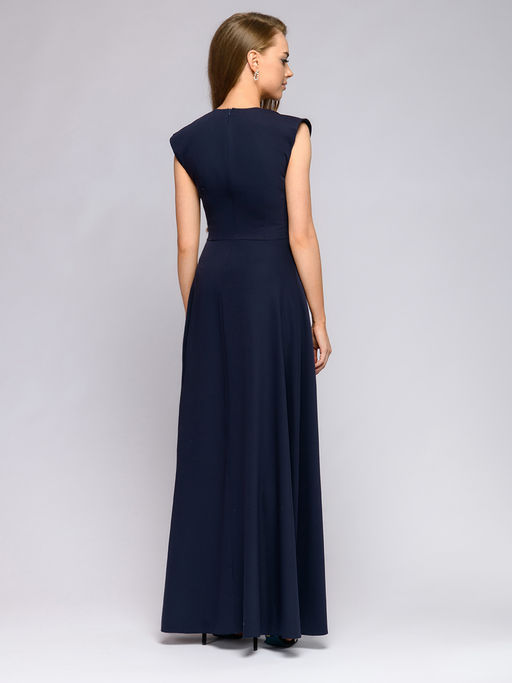 Платье синее длины макси с глубоким декольте - 1001dress фото 4