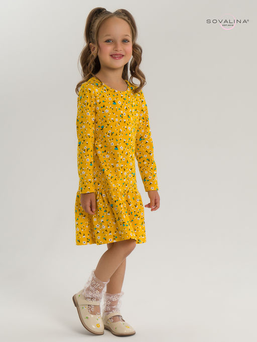Платье Алиса дл/р цветы на горчице - Sovalina фото 13