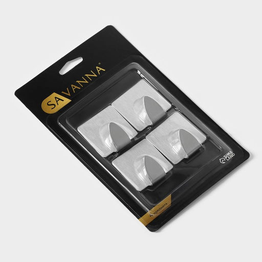 Цена за 2 шт. Крючки самоклеящиеся SAVANNA «Квадрат», 4 шт., металл, 3.8×3.5×2 см, хромированные