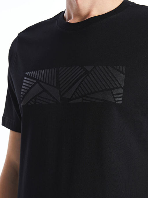 Bisiklet Yaka K?sa Kollu Bask?l? Penye Erkek Ti??rt