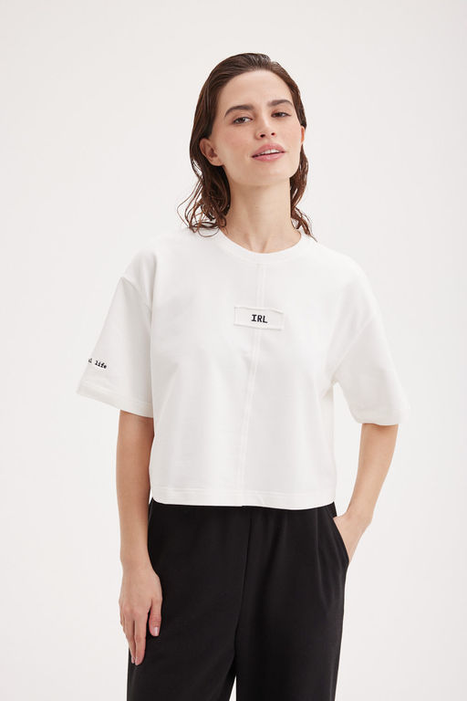 Футболка укороченная из плотного трикотажа "Белая" женская