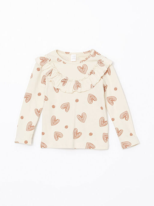 Bisiklet Yaka Kalp Bask?l? K?z ?ocuk Ti??rt