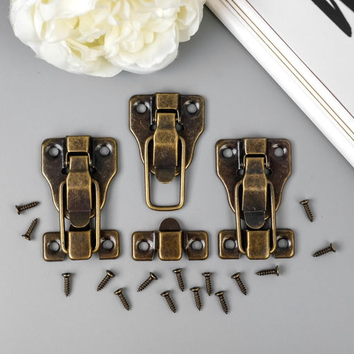 Замок металл для шкатулок. сундуков бронза + гвозд. набор 3 шт 5,8х4х1 см