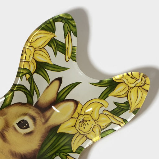 Блюдо сервировочное Доляна «Кролик в цветах», 21×13.5×1.8 см, стекло, зелёное, жёлтое