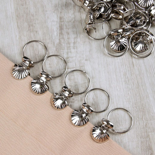 Кольцо для карниза, с зажимом «Ракушка», d=32/36 мм, 20 шт., цвет серебряный