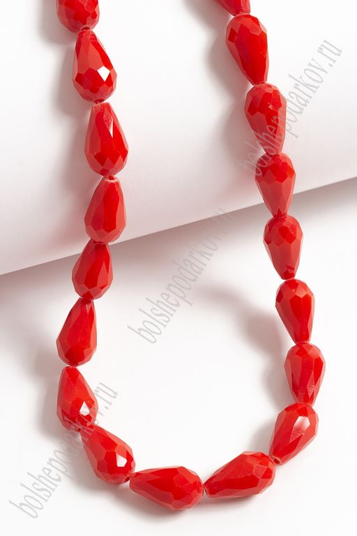 Бусины стеклянные, матовые, на леске "Капля" 10*15 мм (SF-663) красный №506