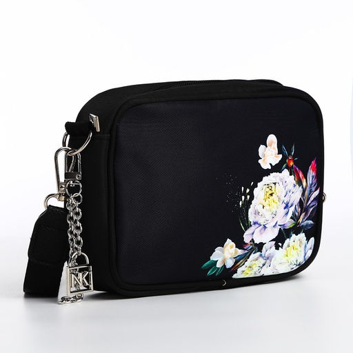 Сумка молодёжная текстильная Цветы, 19*14*6 см, черный - Nazamok фото 3