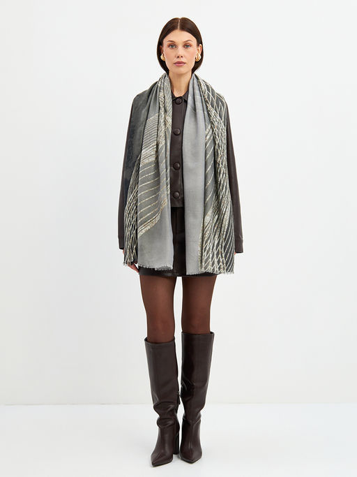 Большой, мягкий, тонкий и очень нежный двусторонний палантин с рисунком - Tantino фото 21