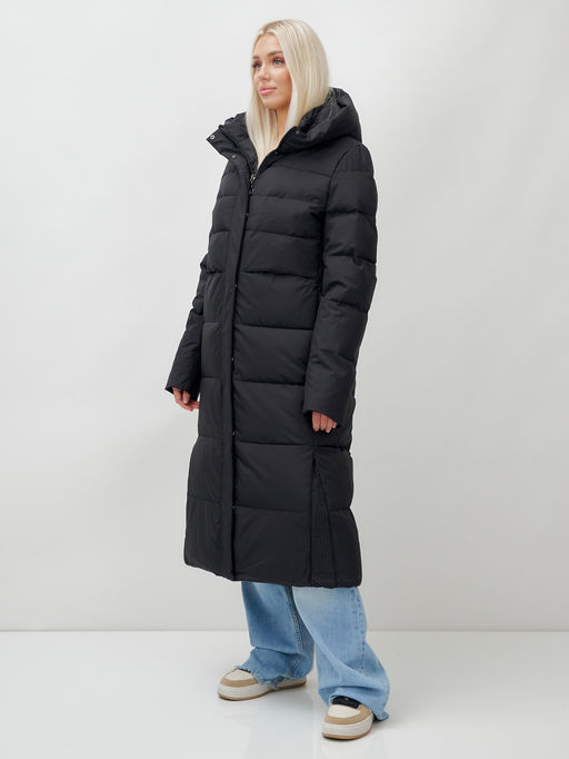 Пальто утепленное стеганное зимнее с капюшоном женское черного цвета 9620Ch - Mtforce фото 2