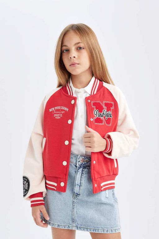 Бомбер с вышитым воротником для девочек, толстый кардиган на мягкой подкладке - Defacto фото 5