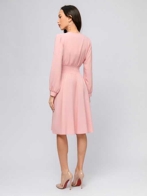 Платье цвета пыльной розы длины миди с широкой резинкой на талии - 1001dress фото 3