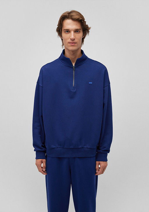 Yar? Fermuarl? Lacivert Basic Sweatshirt - Mavi фото 4