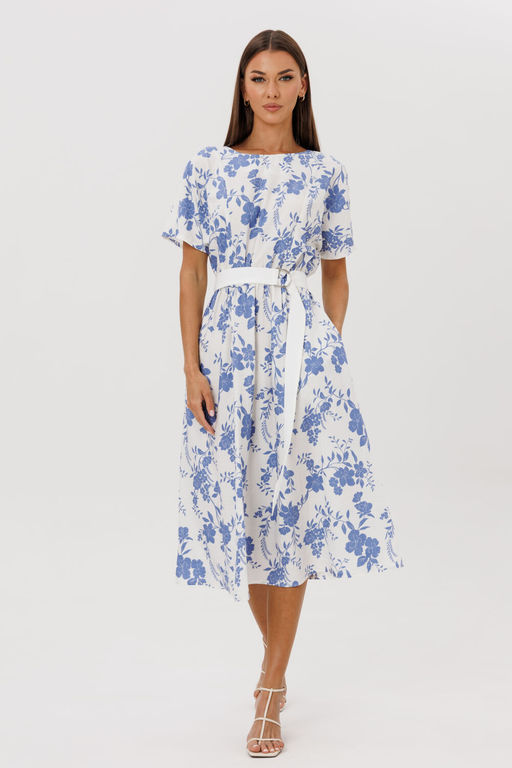 Платье Lars Style 1074/2 молочно-голубой принт