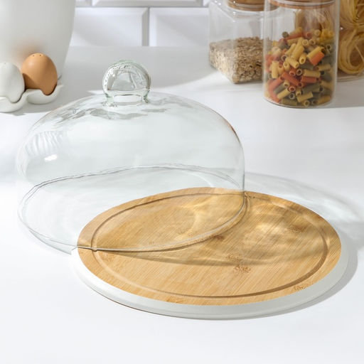 Блюдо для подачи с крышкой Heaven, d=30 см, бамбук, стекло, белое - Simaland фото 2