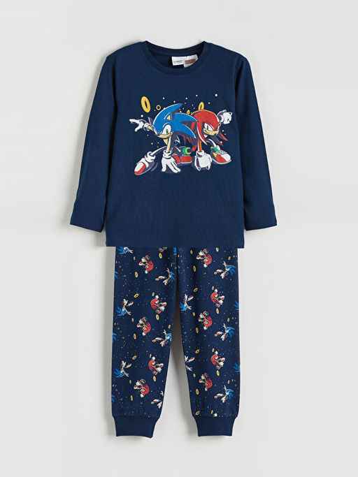 Bisiklet Yaka Sonic Bask?l? Erkek ?ocuk Pijama Tak?m?