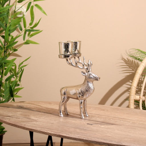 Подсвечник на 2 свечи «Олень», 15×18×31 см, алюминий