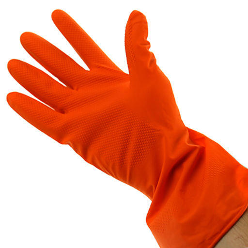 Перчатки хозяйственные, латексные, размер S Хозяюшка с х/б напылением, 33гр, цвет оранжевый, в пакете (Китай) - Домашняя мода фото 3