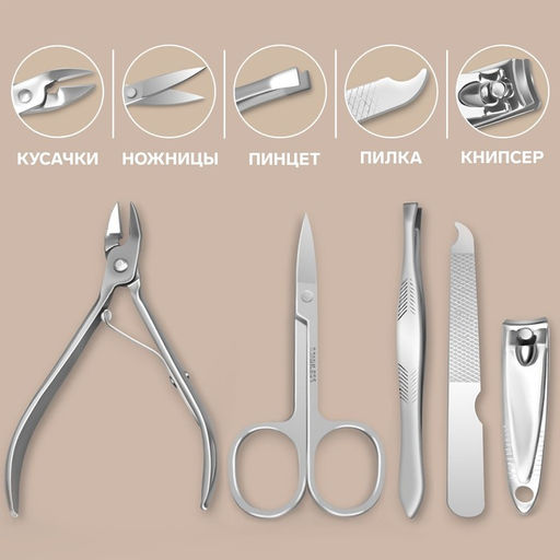 Набор маникюрный, 5 предметов, в футляре, цвет чёрный - Queen fair фото 3