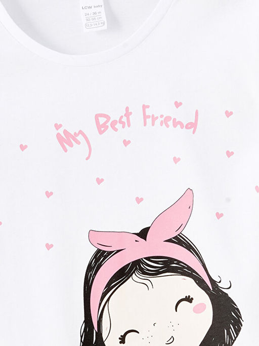 Bisiklet Yaka Uzun Kollu Bask?l? K?z Bebek Ti??rt - Waikiki фото 2