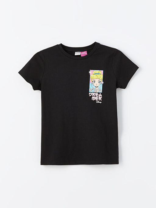 Bisiklet Yaka Prenses Bask?l? K?sa Kollu K?z ?ocuk Ti??rt