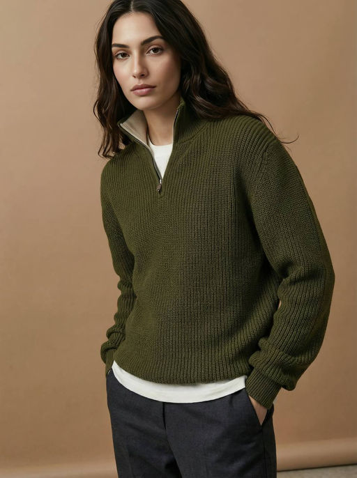 Свитер из плотного хлопка с воротником на молнии