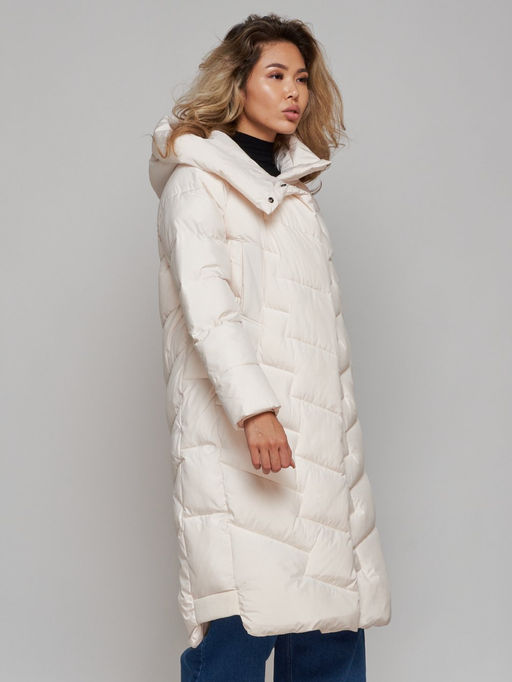 Пальто утепленное молодежное зимнее женское бежевого цвета 52355B - Holdluck фото 11