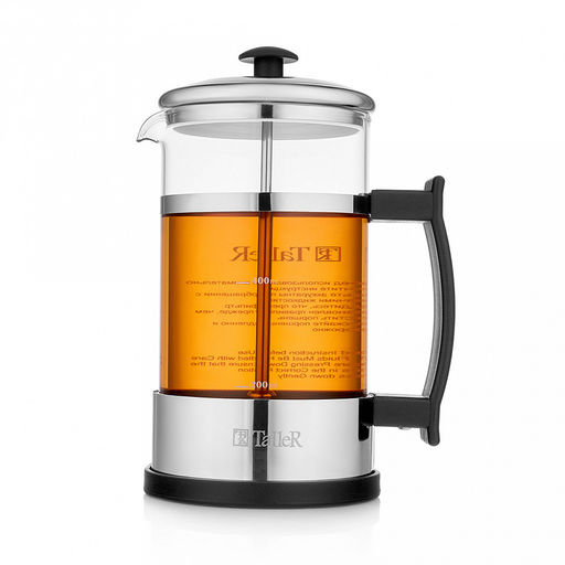 Френч-пресс корпус из нержавеющей стали "Аден" 600мл, колба из боросиликатного стекла s2мм, корпус s0,8мм, пресс-фильтр s0,3мм, пластмассовая ручка, мерная ложка, буклет с рецептами, "TalleR" (Китай)